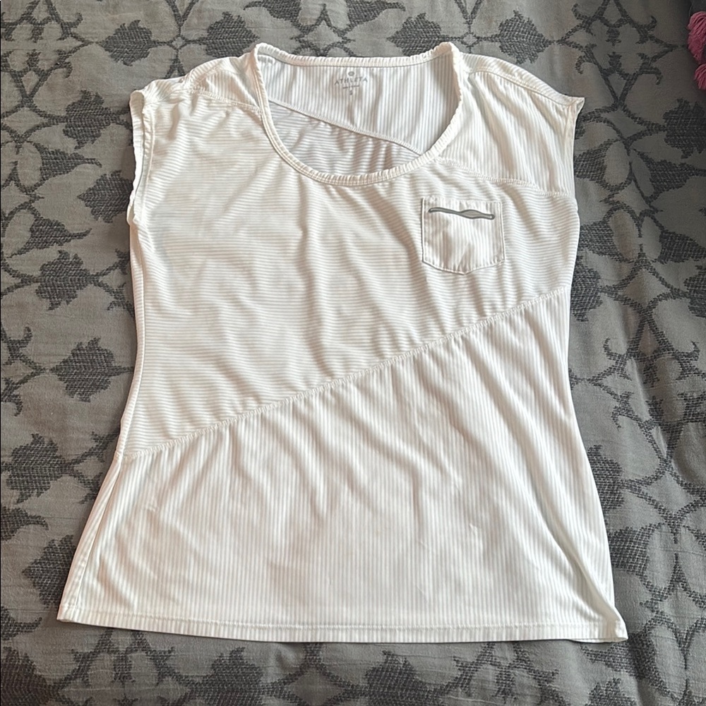 Athleta Speedsetter White Striped Top